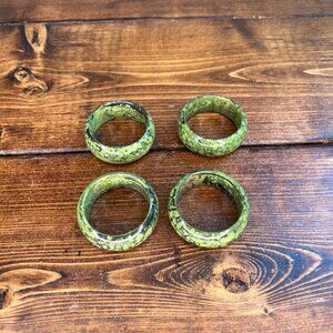 Round Lime Green Black Vintage Hard Plastic Dinner Napkin Rings 4 Hong Kong